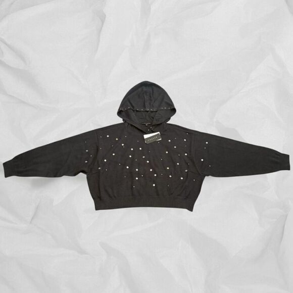 Chaser Tops - Chaser Licorice Black Cropped Studded Hoodie Rhinestone XS NWT